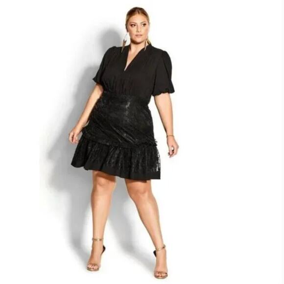 City Chic 22 Harmony Drop Waist Party Cocktail Dress Black Lace Whimsigoth - Picture 1 of 15